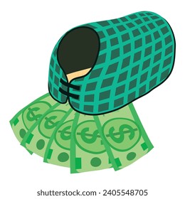 Equestrian sport icon isometric vector. Checkered horse blanket and dollar bill. Horseback riding, hobby