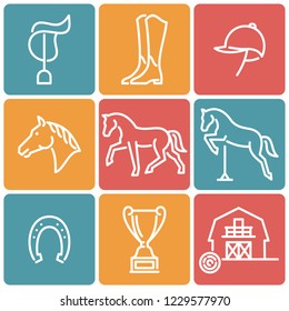 Equestrian sport  icons vector set. Horses color symbols.