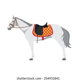 Equestrian sport. Illustration of horse. Vector. Thoroughbred horse. The Sport of Kings. Horse with Saddle