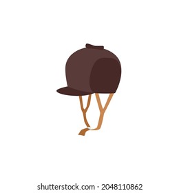 Equestrian sport jockeys cap or hat, flat vector illustration isolated on white background. Element of costume of horse riders for competitions and riding.