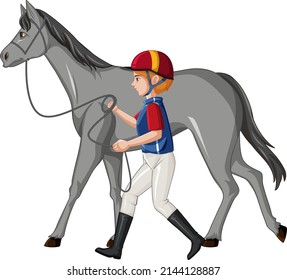 Equestrian sport with man leading horse illustration