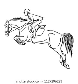 Equestrian sport, show jumping. Vector illlustrarion of a rider on a horse.