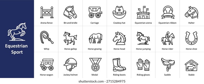 Reitsport-Vektorsymbol-Set mit Reiten, Rennen und Gerätekonzepten