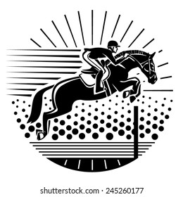 Equestrian sport. Vector illustration in the engraving style