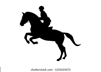 equestrian sport women rider in horse black silhouette