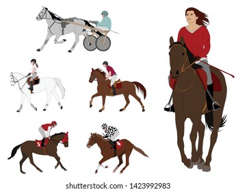 equestrian sports. harness racing, horse racing,recreational riding,dressage - vector