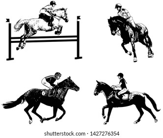 equestrian sports set, sketch illustration - vector