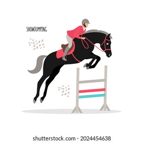 Equestrian sports. Show jumping. Vector flat illustration isolated on white background