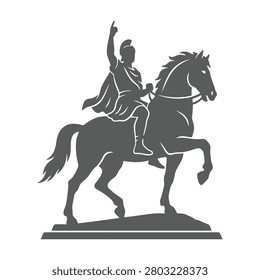Equestrian statue of a warrior raising a hand on rearing horse in silhouette style