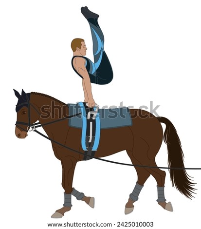 equestrian vaulting, male vaulter on horseback in artistic pose isolated on a white background