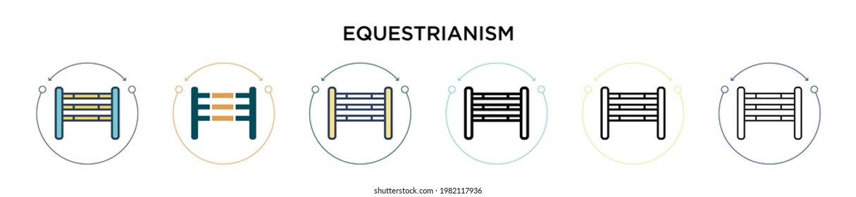 Equestrianism icon in filled, thin line, outline and stroke style. Vector illustration of two colored and black equestrianism vector icons designs can be used for mobile, ui, web