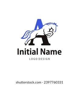 Equestrianism Stallion Logo of Initial Letter A Horse equine symbol clipart vector.