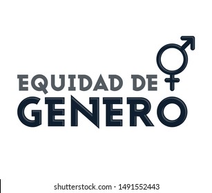 Equidad de Genero, Gender Equality Spanish text, vector emblem design.