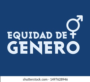 Equidad de Genero, Gender Equality Spanish text, vector emblem design.