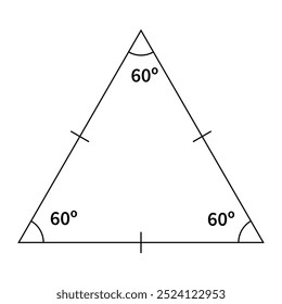 Gleichseitiges Dreieck. Reguläres Dreieck in der Mathematik. 60 Grad Winkel. Drei Seiten mit gleicher Länge. Geometrische Figur. Vektorgrafik