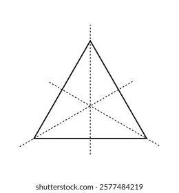 Equilateral Triangle with Symmetrical Lines. Mathematical Illustration of Triangle Symmetry. Three Perfect Lines of Symmetry in a Triangle.