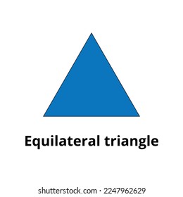 Ilustración vectorial del triángulo equilátero en color azul, matemáticas, educación.