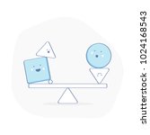 Equilibrium, balance, counterpoise,  creative symbol of fragile Balance of stones. To weight pros and cons, calmness or stability sign. Funny smiley characters ride on the swing. Flat outline vector.
