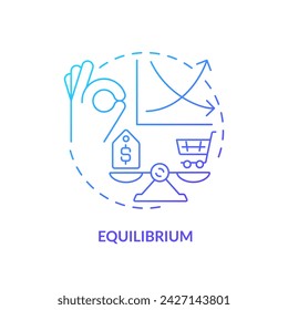 Equilibrium blue gradient concept icon. Demand and supply balance. Price tag on scale. Round shape line illustration. Abstract idea. Graphic design. Easy to use in brochure marketing
