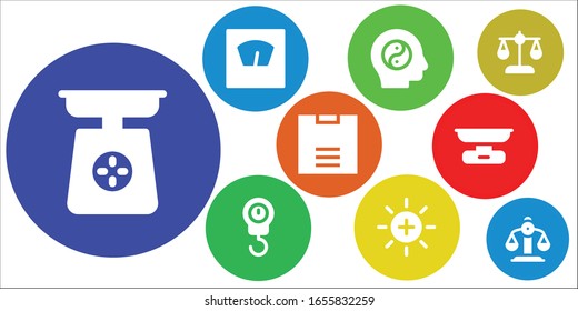equilibrium icon set. 9 filled equilibrium icons. Included Scale, Balance icons