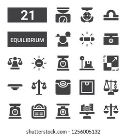 equilibrium icon set. Collection of 21 filled equilibrium icons included Scale, Balance, White balance, Weighing scale, Libra