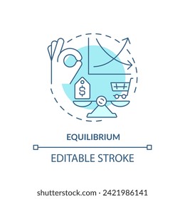 Equilibrium soft blue concept icon. Demand and supply balance. Price tag on scale. Round shape line illustration. Abstract idea. Graphic design. Easy to use in brochure marketing