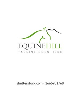 Equine Hill Logo, With Mountain And Sophistic Head Horse Vector