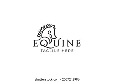 equine logo with a stylish combination of an equine or horse and leaves.