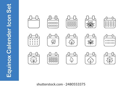 Icono de calendario equinoccio establecido con contorno editable