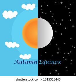 Equinox half day half night half moon half sun,Vector illustration.