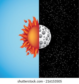 Equinox Half Day Half Night Half Moon Half Sun. EPS 10 Vector.