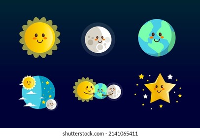 equinox icon collection with sun moon stars concept cartoon vector work