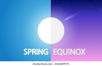 Equinox spring day night, vector art illustration.