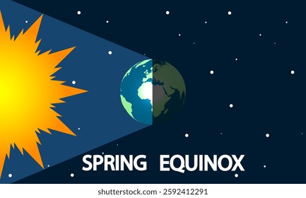 Equinox Spring Day sun planet earth, vector art illustration.