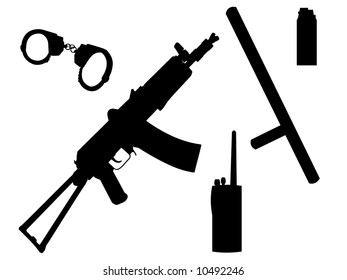 Equipment and arms of the policeman in a vector