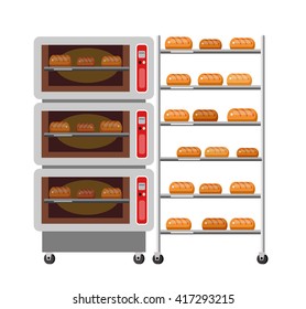 Equipment for baking. Kitchen appliances, bakery Oven and bread, stove. Vector