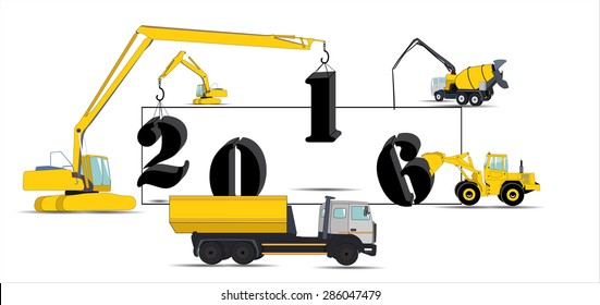 Equipment Builds Calendar for 2016. Vector Illustration. EPS10