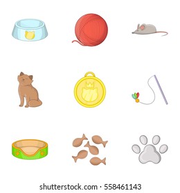 Equipment for the care of pets icons set. Cartoon illustration of 9 equipment for the care of pets vector icons for web