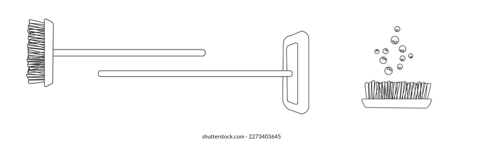 Equipment for cleaning - line set. Cleaning Home doodle icon set. Cleanup House Tools Vector illustration collection. Hand drawn Line art style.