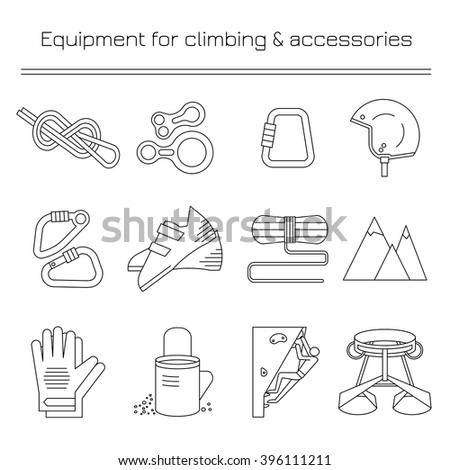 Equipment for climbing.Linear icons.