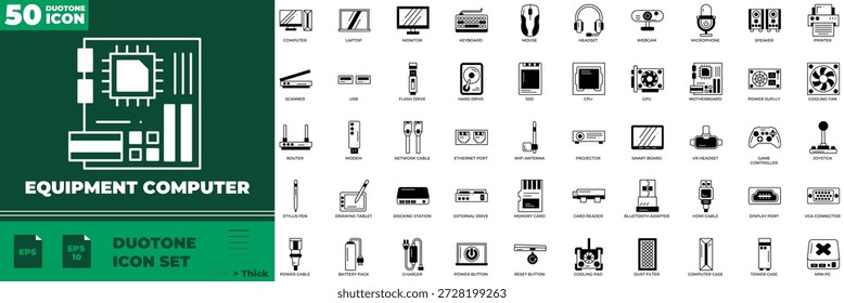Equipamento Computador Duotônico Editável Ícones set