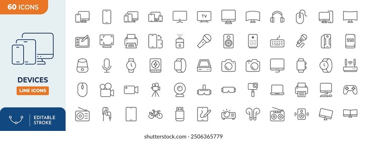 Equipment computer Icons set. computers, keyboard, monitor speaker, tablet, and more.	