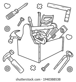 Equipment of Contractor Icon. Tool Vector Icon Illustration, Isolated on Premium Vector