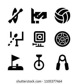 equipment, couple, sunlight and caribbean tour icons in Sport vector set. Graphics for web and design