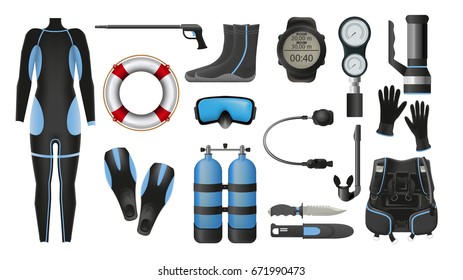 Equipment for diving. Scuba gear and accessories.