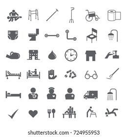 Equipment For Elderly And Medical Service Care Icon Set