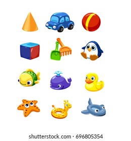 Equipment for the entertainment of kids and toddlers on the beach. isolated vector illustration on white background.
