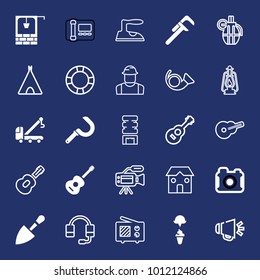 Equipment filled and outline vector icon set on navy background