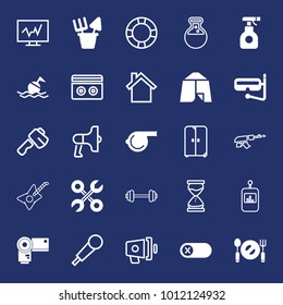 Equipment filled and outline vector icon set on navy background