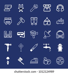 Equipment filled and outline vector icon set on navy background